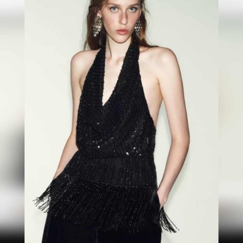 Zara FRINGE Sequin Halter Top